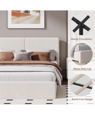 Upholstered Bed Frame with Headboard, Platform, Wooden Slats, No Box Spring, Noise-Free, Easy Assembly
