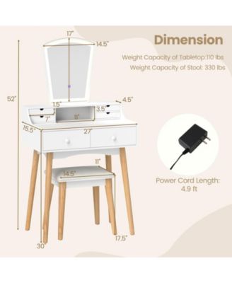 Vanity Desk Set with Adjustable LED Lighted Mirror