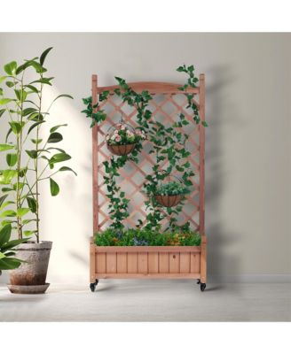2 Pack Raised Garden Bed with Trellis, Outdoor Wooden Planter Box & Plant Stand with Climbing Racks