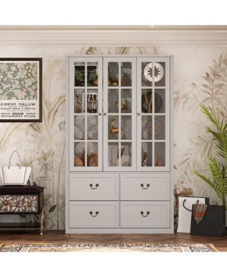 Modern Bookcase With Tempered Glass Doors and 6-Drawers