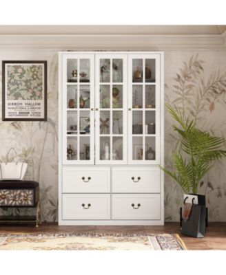 FUFUandGAGA Modern Bookcase With Tempered Glass Doors and 6-Drawers