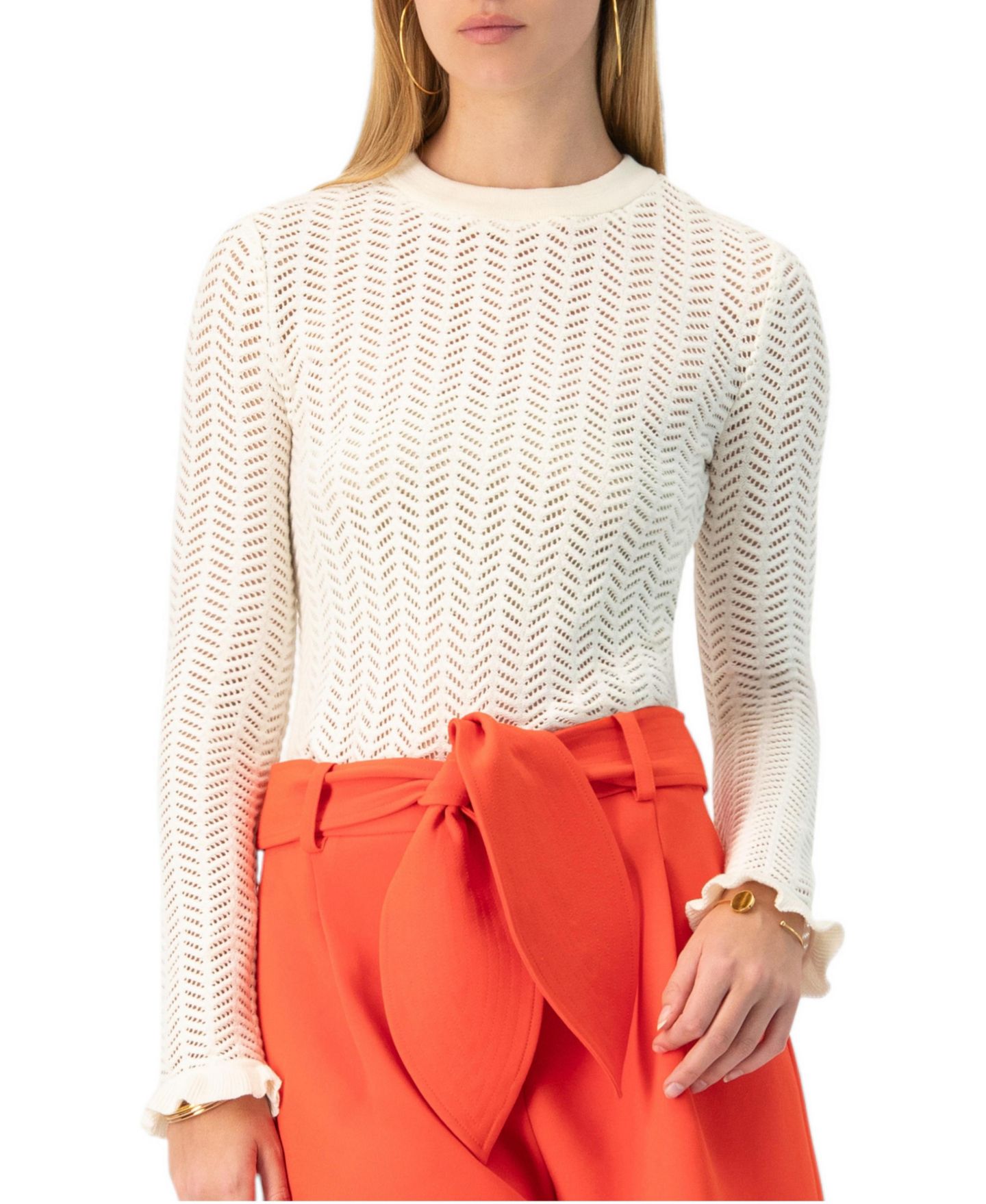 Женская блузка Ivonne Long Sleeve See-Through Knitted, цвет: Слоновая кость — фото 1