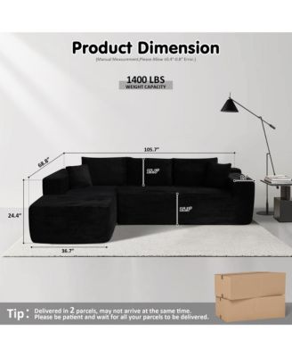104" No Assembly Required Cloud Sectional Sofa, L-Shape Couch Chaise Lounge with Deep Seat and Wide Armrest for Living Room Bedroom
