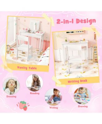 2 in 1 Kids Vanity Makeup Table and Chair with Flip Mirror