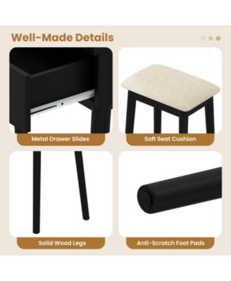 Compact Vanity Table Set with LED Mirror and Stool