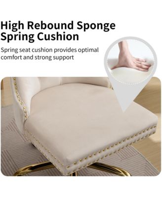 Velvet Upholstered Office Chair, Tufted Button Desk Chair, Adjustable Swivel Computer Chair with Metal Base, Nailhead for Home Office