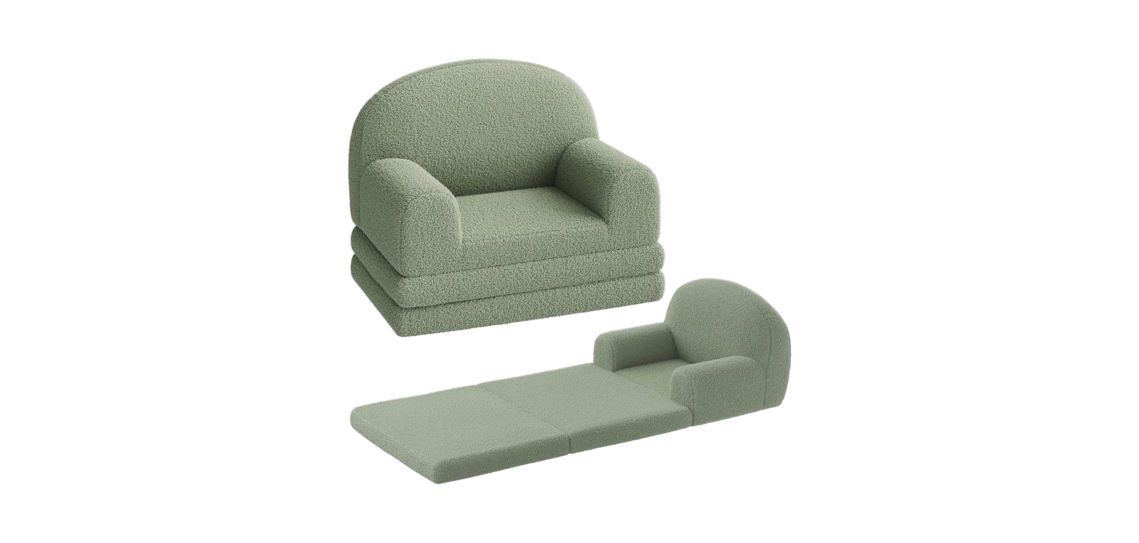 gaomon Kids Couch, 2 in-1 Comfy Toddler Couch Fold Out, Convertible Sofa to Lounger Foam Kids Chair with Soft Sherpa