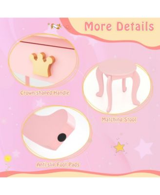 Kids Vanity Set with Tri Fold Lighted Mirror and Stool