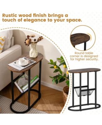 Two Tier Oval Narrow Bedside End Table