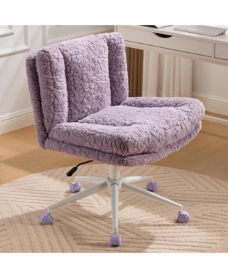 Faux Fur Criss Cross Office Chair - Adjustable Swivel Desk Chair with Extra-Deep Seat and 2-Layer Cushions for Study Room