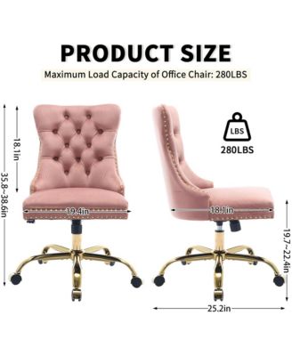 Velvet Upholstered Office Chair, Tufted Button Desk Chair, Adjustable Swivel Computer Chair with Metal Base, Nailhead for Home Office