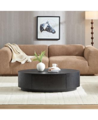 Modern Luxury Oval Coffee Table, Matte  MDF with Storage Drawer for Living Room Accent