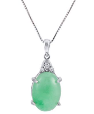 Green Jade & Diamond (1/20 ct. t.w.) Pendant Necklace in Sterling Silver
