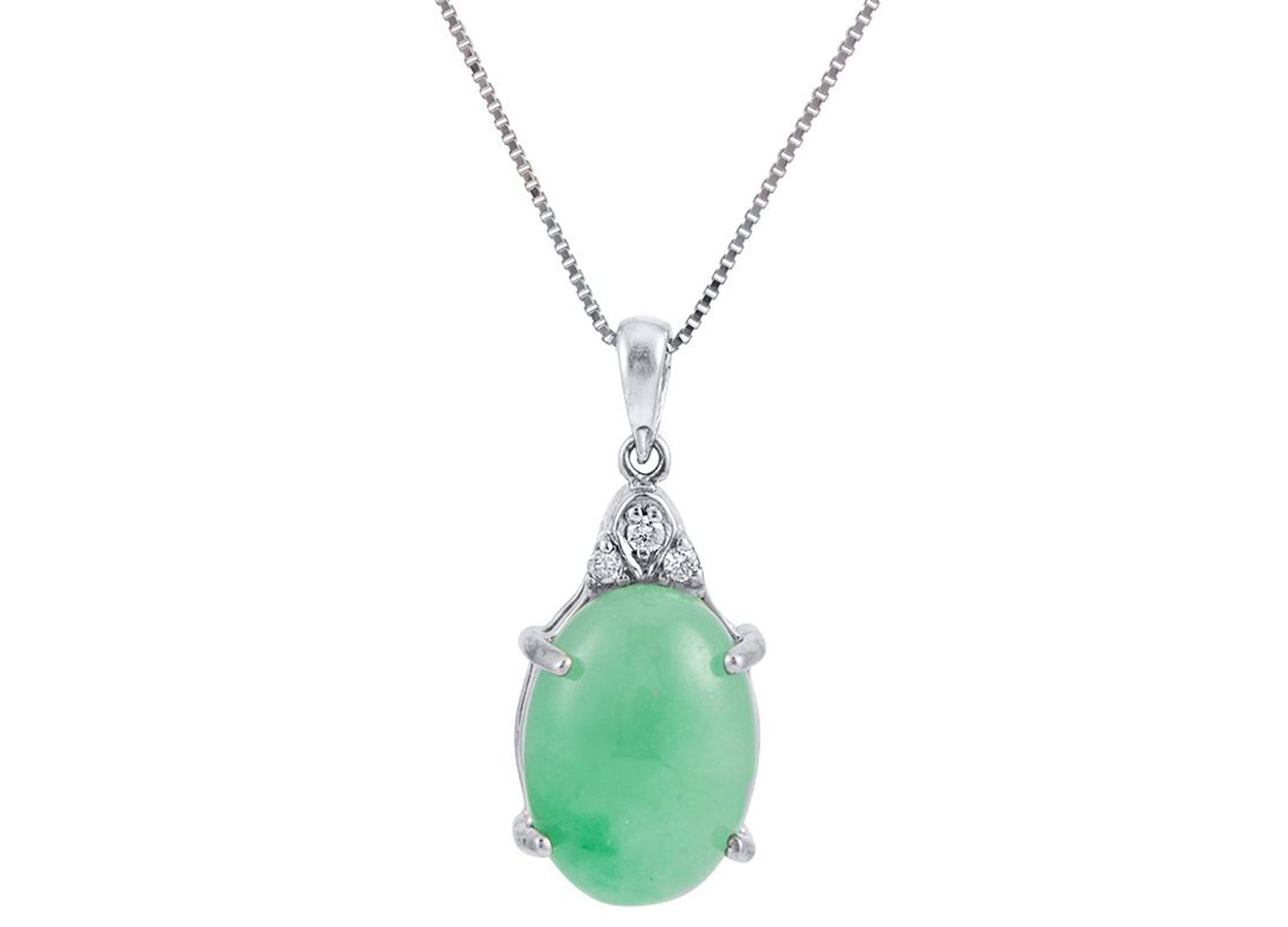 Green Jade & Diamond (1/20 ct. t.w.) Pendant Necklace in Sterling Silver