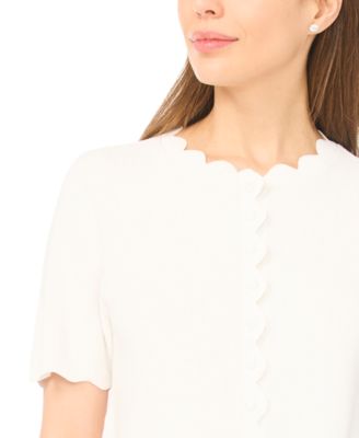 Women's Crewneck Scallop-Edge Cardigan Sweater