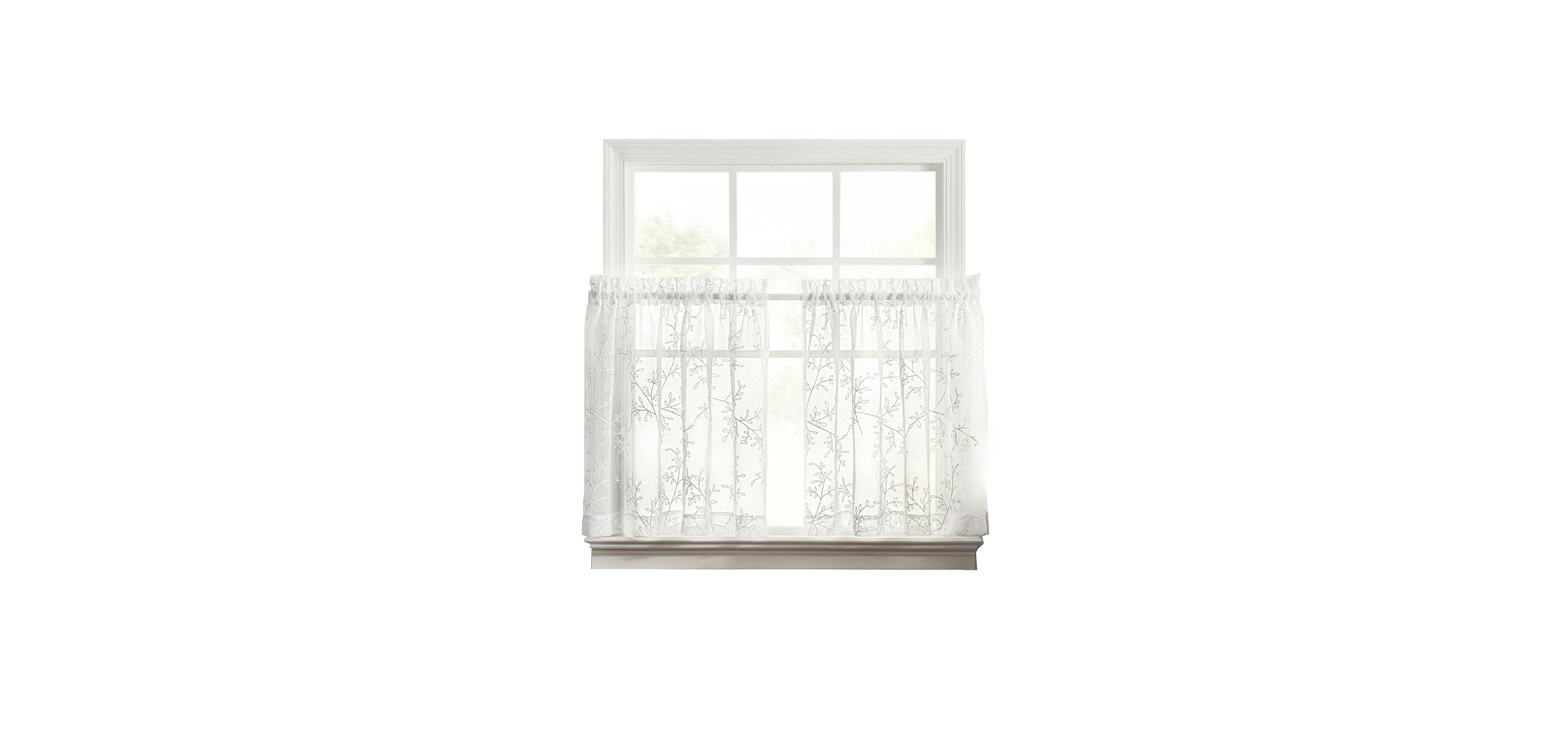 Ellis Curtain Brewster 100% Polyester Embroidered Sheer Rod Pocket Tiers 70" x 36"