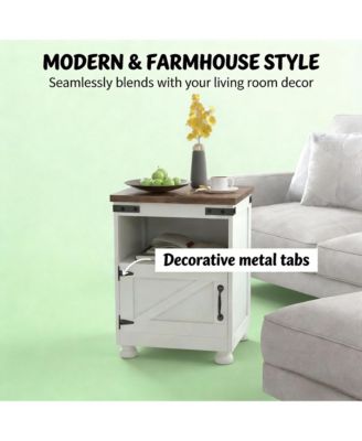 Bedside Cabinet, Farmhouse Storage Nightstand with Open Shelf and Cupboard for Living Room, Bedroom.