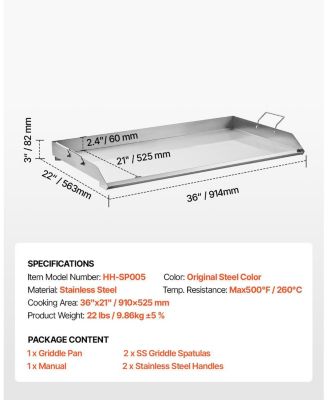 Inch Stainless Steel Griddle Plate for Gas Grill with Handles