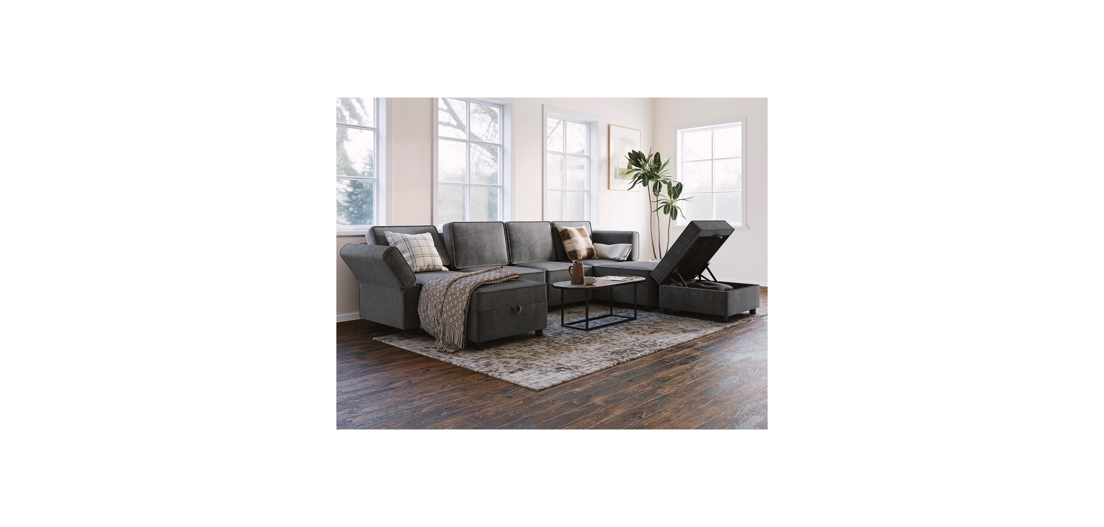gaomon Modular Sectional Sofa with Ottomans Chenille Sleeper 7 - Seat Sofa Couch with Chaise and Storage Seats U Shaped Couch for Living Room