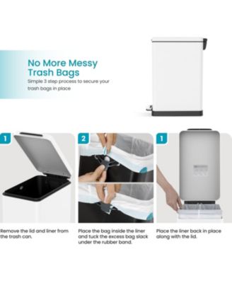 12 Gallon Slim Kitchen Trash Can with Soft Close Lid, Removable Liner, and Bag Tuck Band, Slate Blue