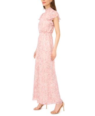 Women's Short-Sleeve Mock Neck Smocked Waist Jumpsuit