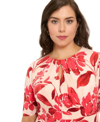 Plus Size Short-Sleeve Keyhole Neck Midi Dress