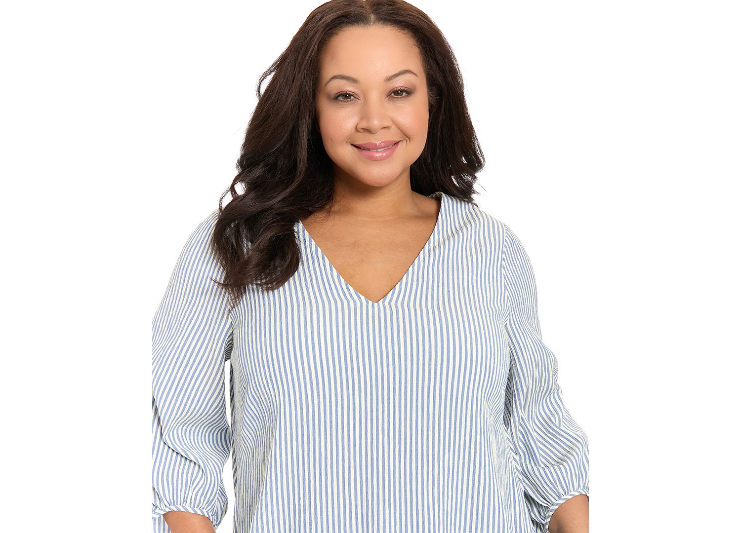Plus Size 3/4-Length-Sleeve V-Neck Shift Dress