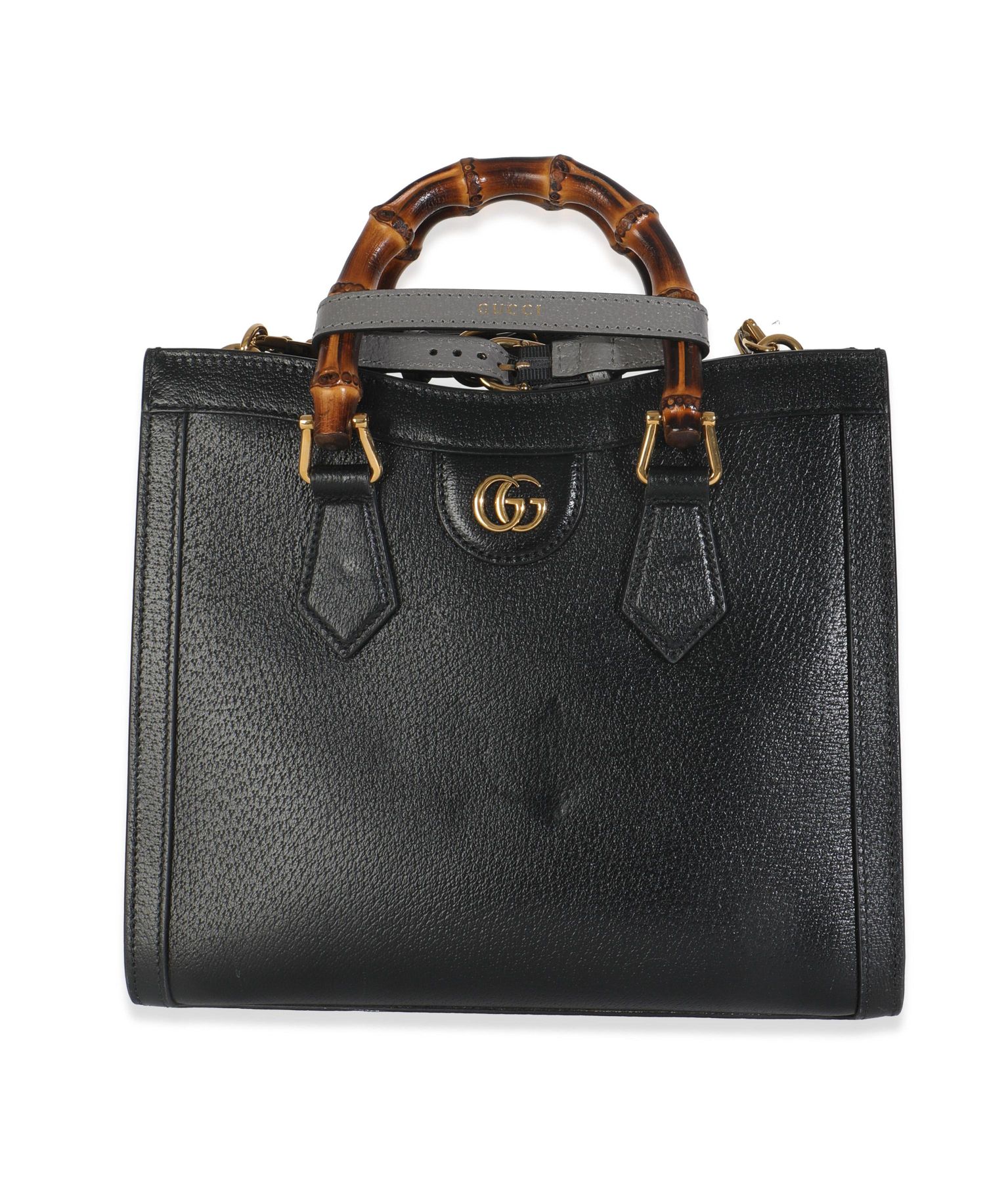 Pre-Owned Gucci Black Dusty Grey Textured Dollar Calfskin Web Small Diana Tote