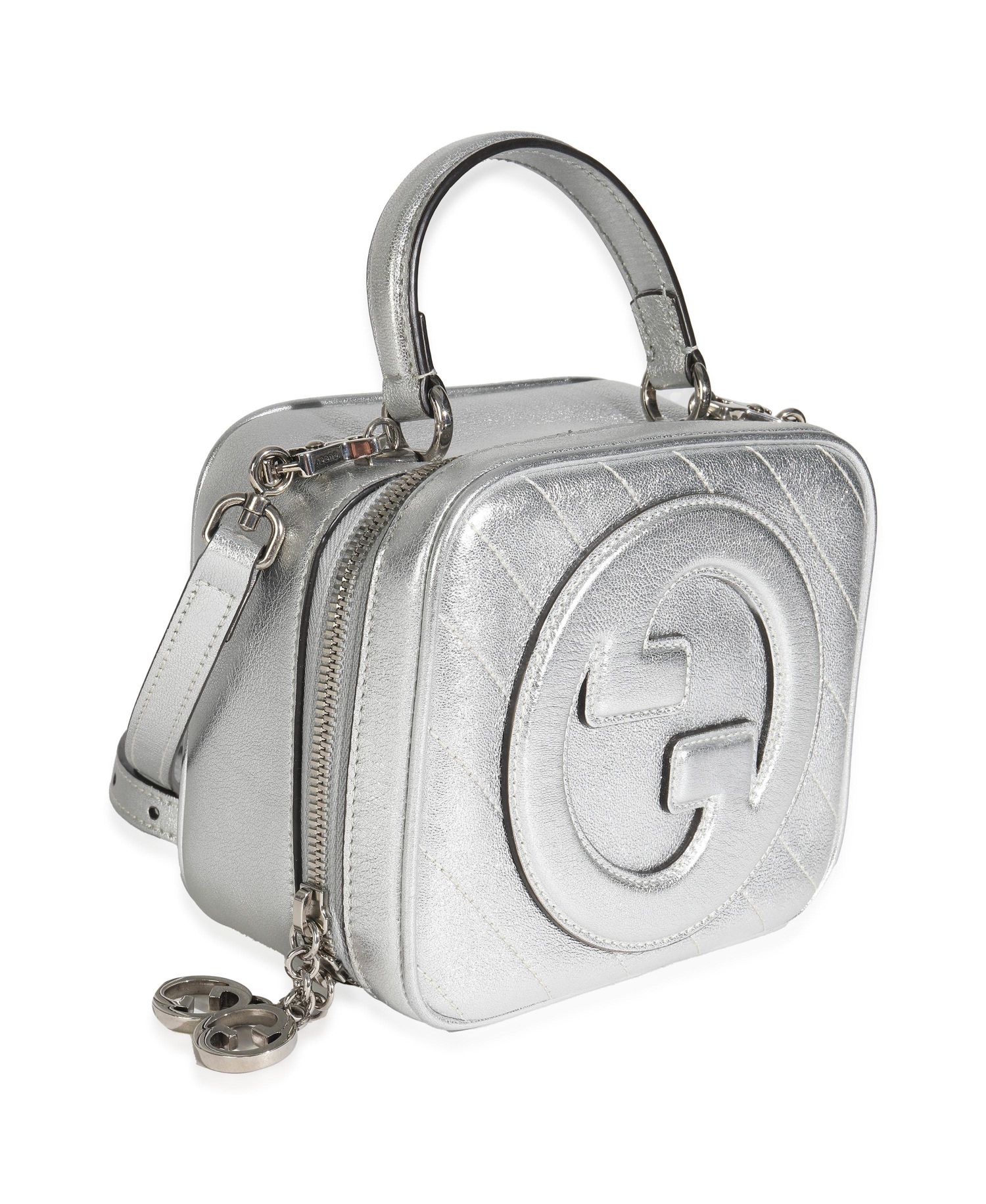 Silver Metallic Sakai Be Green Calfskin Diagonal Stitched Blondie Top Hand