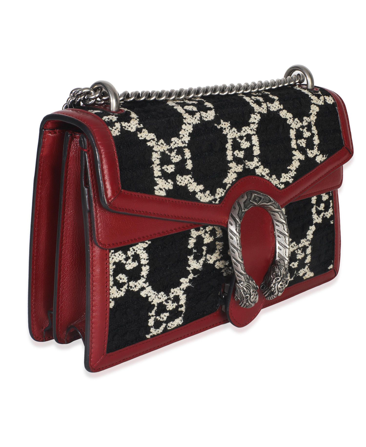 Black White Red Tweed GG Monogram Medium Dionysus Shoulder Bag
