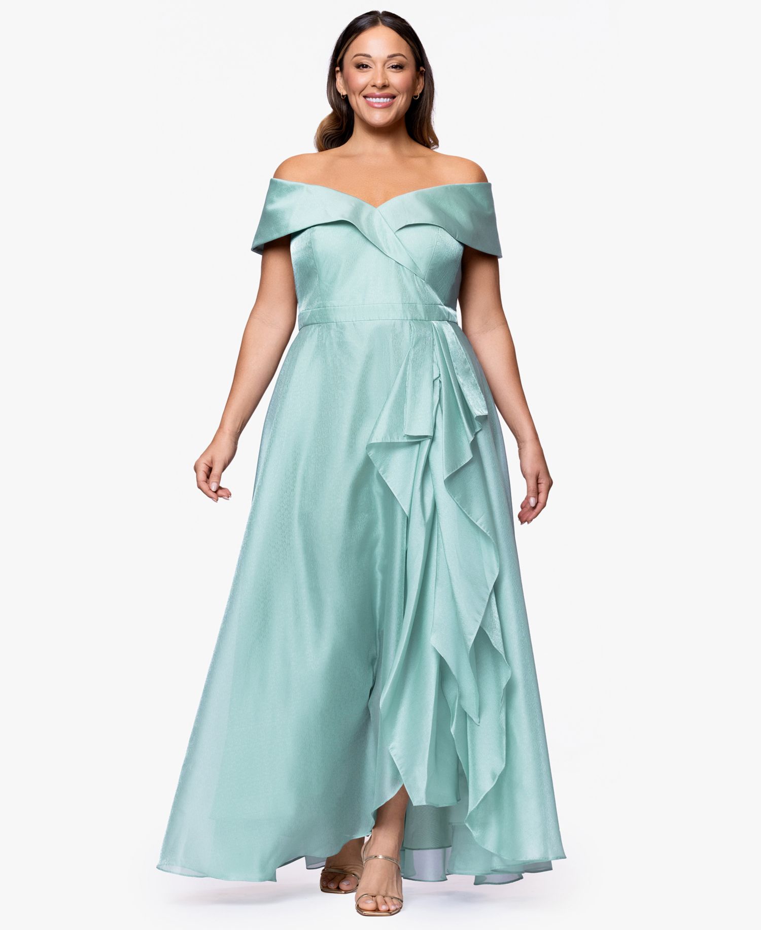 Plus Size Sweetheart Neck Off-The-Shoulder Ruffle Long Dress