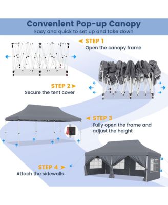 10 x 20 FT Canopy w/ 6 Detachable Sidewalls Carrying Bag UPF50+ Sun Protection
