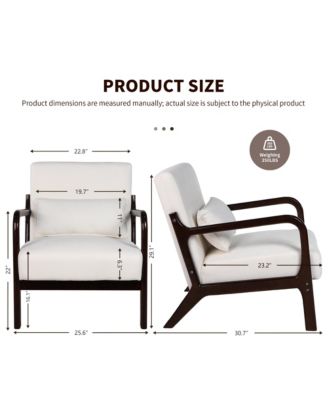 Mid Century Modern Accent Chair - Solid Wood Frame and Detachable Lumbar Pillow, Comfy Linen Armchair for Living Room and Bedroom