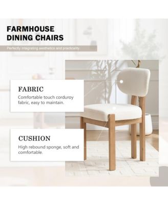 Wooden Dining Chairs Set of 2, Modern Fabric Upholstered Kitchen Chairs with Curved Backrest, Solid Wood Legs for Dining Room
