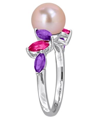 Cultured Freshwater Pearl, Pink Amethyst (5/8 ct. t.w.) & Pink Topaz (3/8 ct. t.w.) Ring in Sterling Silver