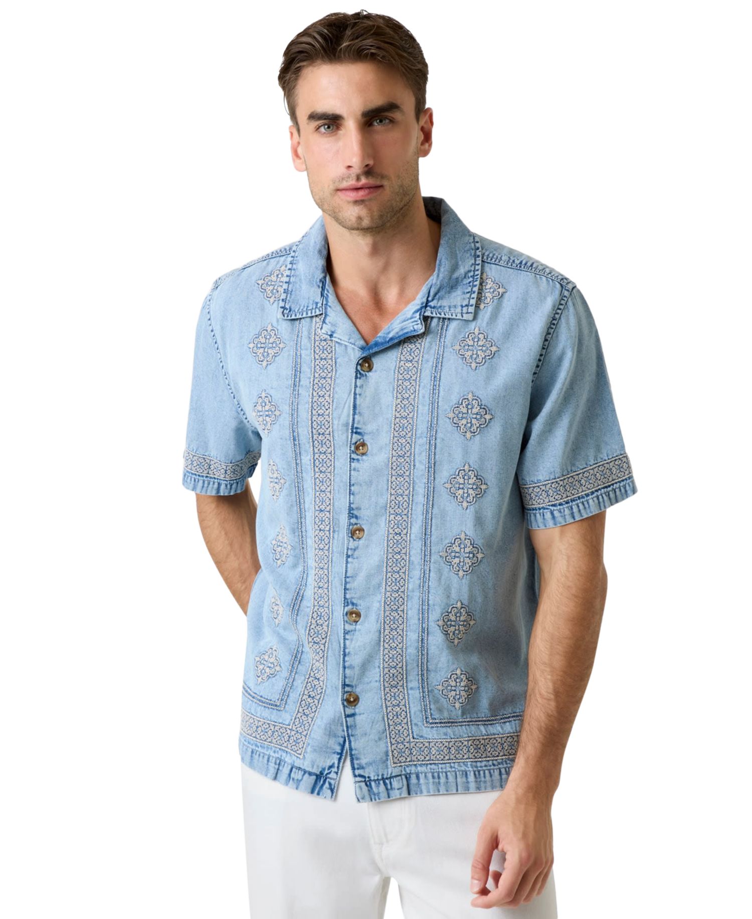 Men's Short-Sleeve Embroidered Shirt