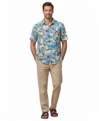 Men's Sand Linen Al Fresco Blooms Short-Sleeve Shirt