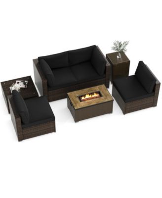 Set Of 7 Furniture Set w/32'' Fire Pit Table and Propane Tank Cover Outdoor