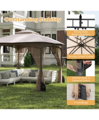 10 X 10 FT Patio Gazebo w/ Netting Walls Soft Top Double Roof Canopy w/ 4 Sandbags Outdoor
