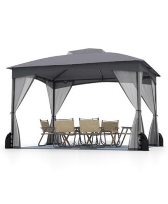 10 x 12 FT Patio Gazebo w/ Netting Walls Soft Top Double Roof Canopy w/ 4 Sandbags