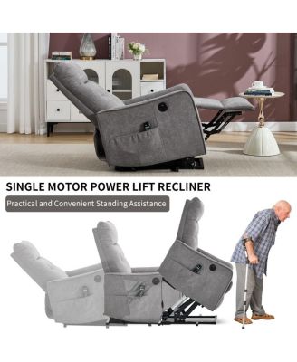 Chenille Power Lift Recliner Chair for Elderly with Massage, Heat & USB, Single Motor Electric Recliner for Seniors