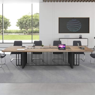 Large Conference Table with 2" Thick Top and Metal Grid Base Outlets