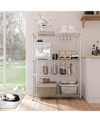 4- Tier Metal Storage Shelves, Adjustable Wire Shelving Rack for Garage, Basement, Warehouse, 1400 Lbs Capacity.