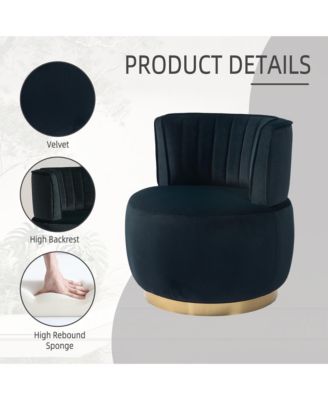 Velvet Swivel Barrel Chair - Modern Upholstered Accent Chair, Round Armchairs with Gold Base for Living Room, Bedroom
