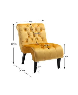 Modern Velvet Accent Chair, Upholstered Fabric Button Reading Chaise with Tufted Back, Wooden Legs and Rolled Edge Design for Living Room