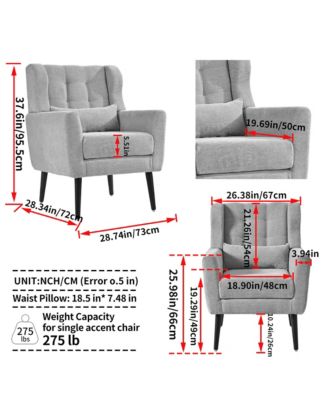 Chenille Accent Chair, Modern Upholstered Armchair with Waist Pillow and Tapered Wooden Legs for Living Room, Small Space