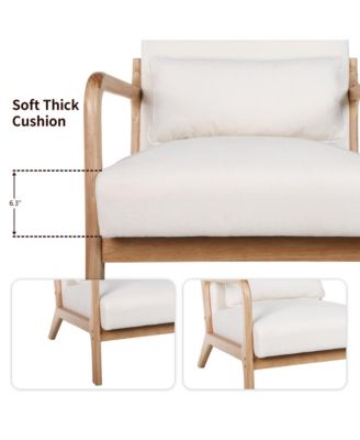 Mid Century Modern Accent Chair - Solid Wood Frame and Detachable Lumbar Pillow, Comfy Linen Armchair for Living Room