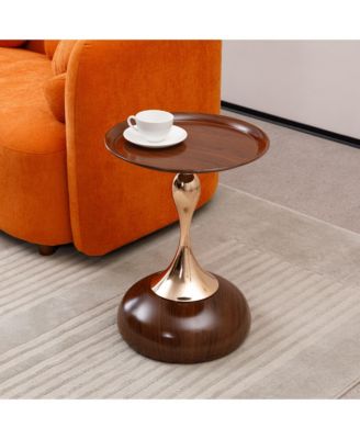Mermaid Tail Round Side Table, Modern Metal Pedestal Accent Table, Compact Coffee Table for Living Room and Small Spaces