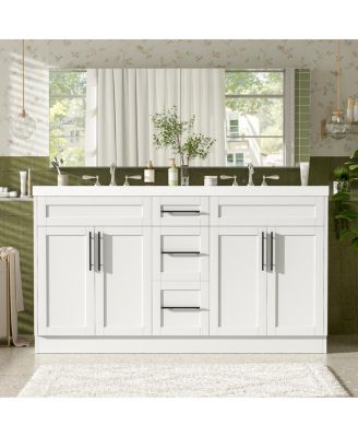 59.3" Double Sink Bathroom Vanity with SMC Integrated Basin, Soft Close Drawers & Adjustable Shelf for Large Bathrooms