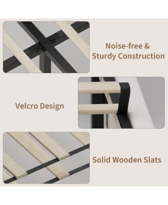 Set of 2 Twin Size Bed Frame with Wingback Headboard, Velvet Upholstered Platform Bed frame with Wood Slats, No Box Spring Needed